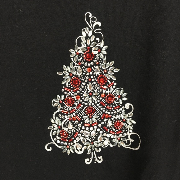 Karen Scott Embellished Christmas Tree Black Top - Picture 4 of 8